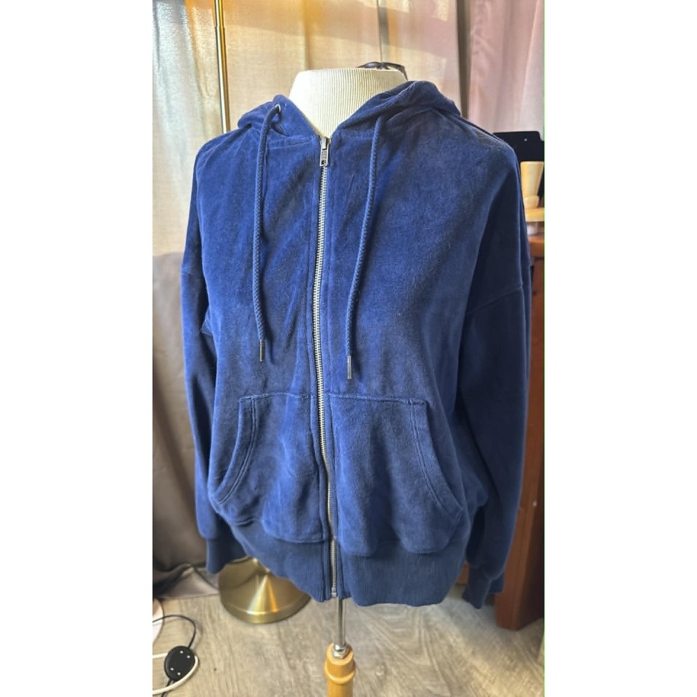 Universal Thread Womens Navy Blue Velour Zip Up Hoodie Sweatshirt
